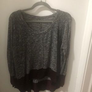 Free People Grey/Red/Black Flowy Hi-Lo Top